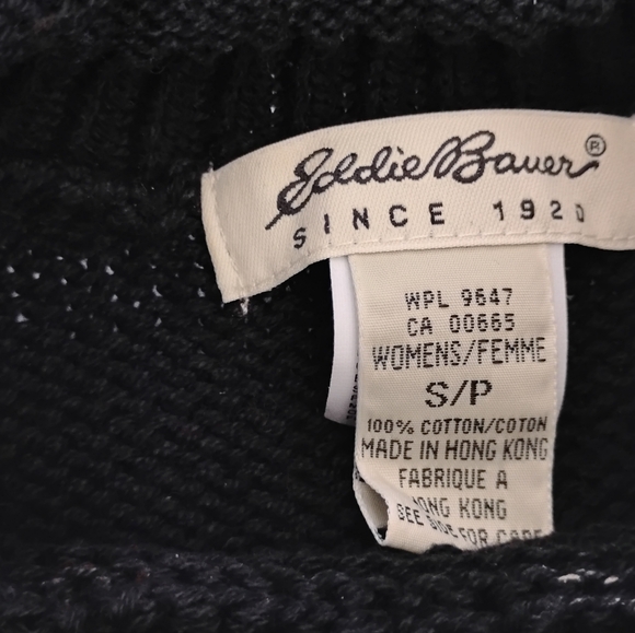 Eddie Bauer Cotton Fair Isle Knit Roll Neck Sweater Black Red Classic Size Small - Picture 12 of 14